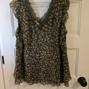 New with tags!!! Maurice's olive green, Floral Lace Trim V-Neck Top, size 2X